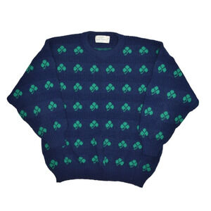 Quills Woollen Market Sweater Mens M Wool Shamrock Ireland Crewneck Clover